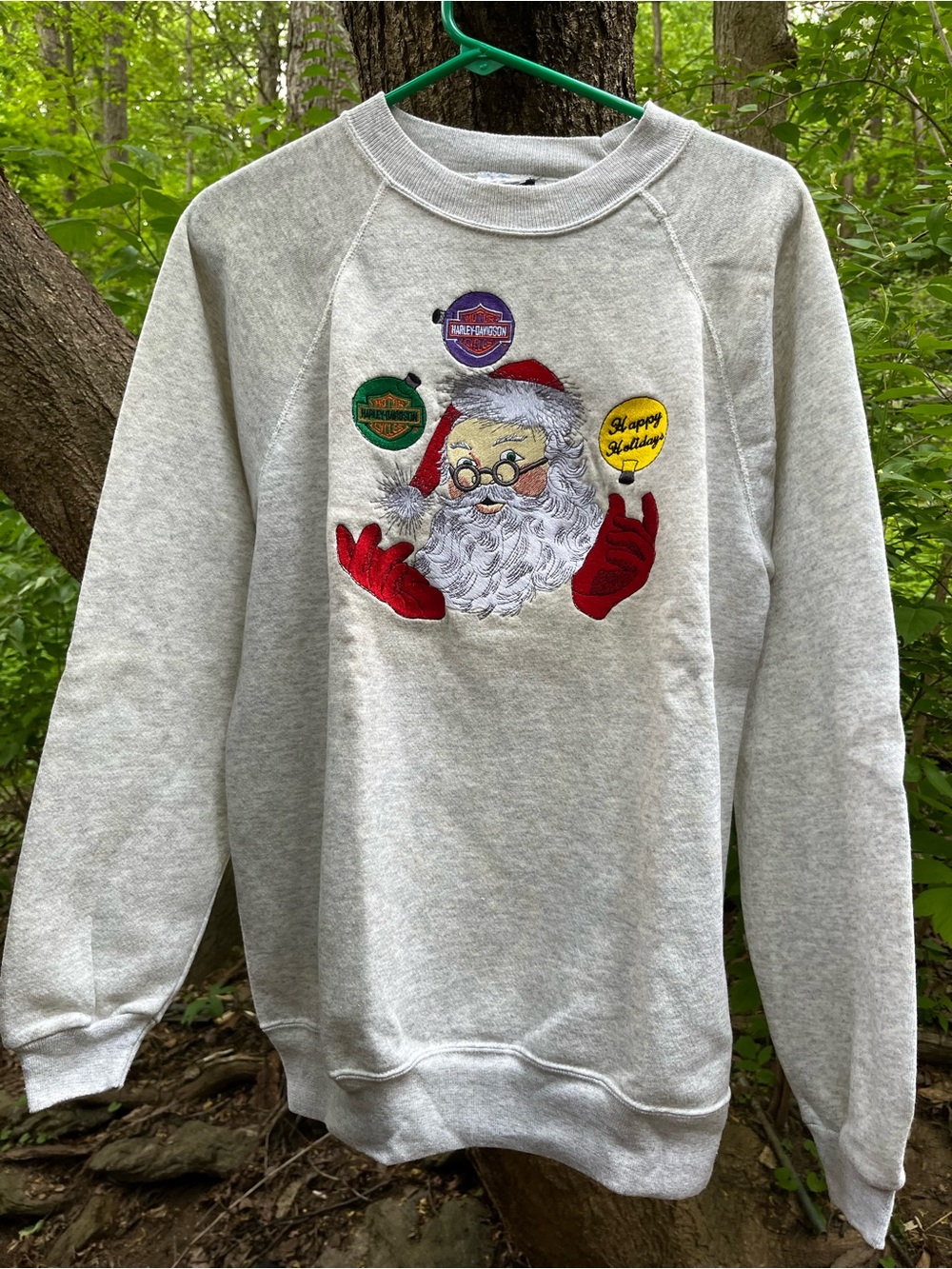 Vintage 1990’s Harley Davidson Christmas Santa Sweatshirt Large Gray w Yellowing